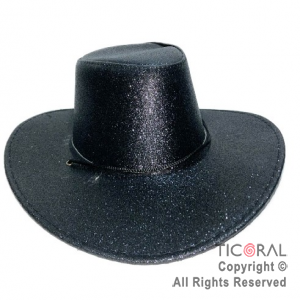 SOMBRERO COWBOY GLITTER NEGRO x 1